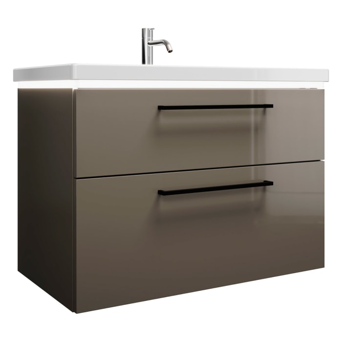 burgbad Eqio Waschtischkombination mit Keramik-Waschtisch mit LED-Beleuchtung, 93 cm, mit Stangengriff G0234