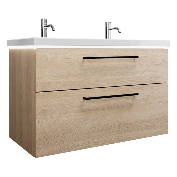 burgbad Eqio Waschtischkombination mit Keramik-Waschtisch mit LED-Beleuchtung, 103 cm, mit Stangengriff G0234