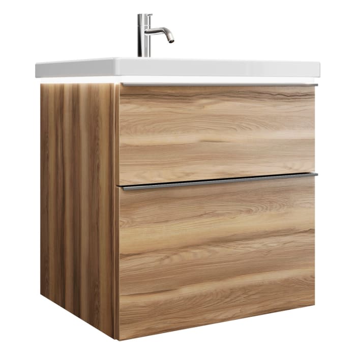 burgbad Eqio Waschtischkombination mit Keramik-Waschtisch mit LED-Beleuchtung, 63 cm, mit Griffleiste G0251