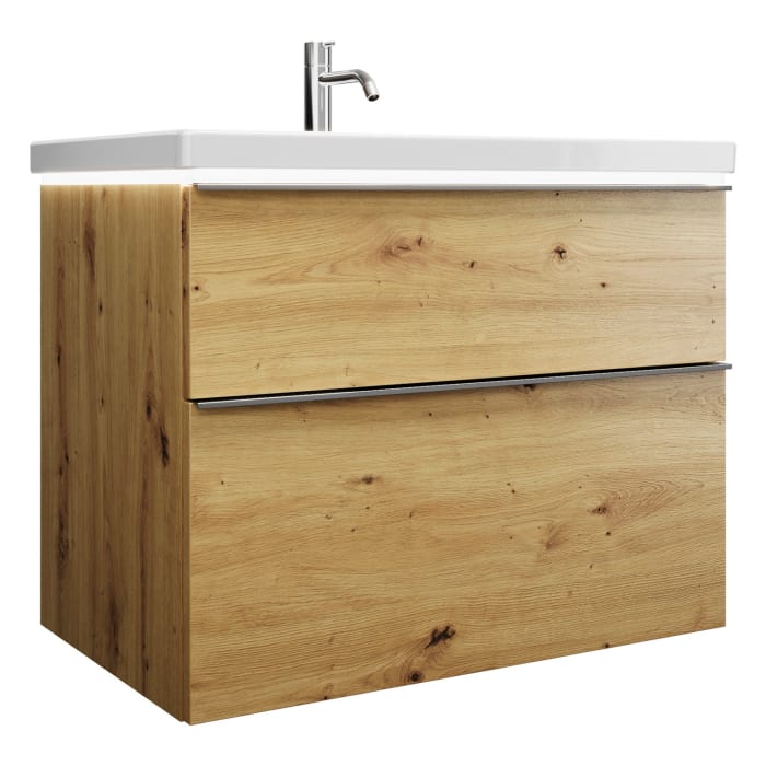 burgbad Eqio Waschtischkombination mit Keramik-Waschtisch mit LED-Beleuchtung, 83 cm, mit Griffleiste G0251