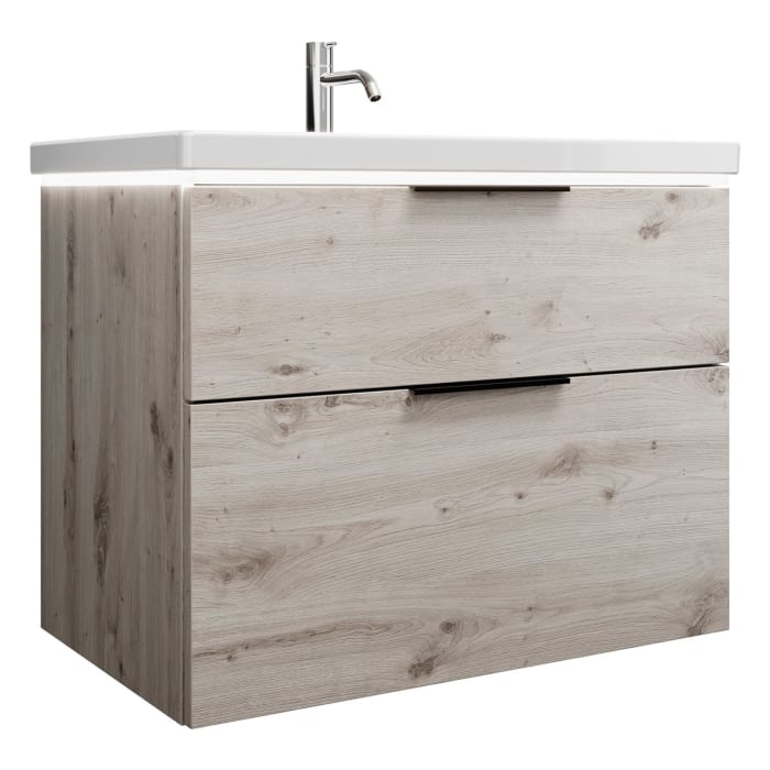 burgbad Eqio Waschtischkombination mit Keramik-Waschtisch mit LED-Beleuchtung, 83 cm, mit Griff G0200