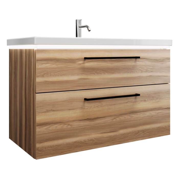 burgbad Eqio Waschtischkombination mit Keramik-Waschtisch mit LED-Beleuchtung, 103 cm, mit Stangengriff G0234