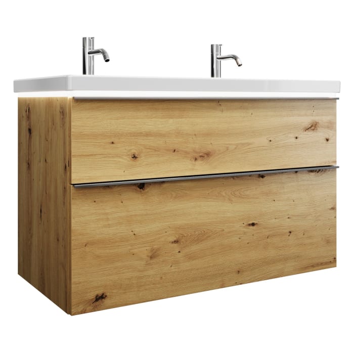 burgbad Eqio Waschtischkombination mit Keramik-Waschtisch mit LED-Beleuchtung, 103 cm, mit Griffleiste G0251