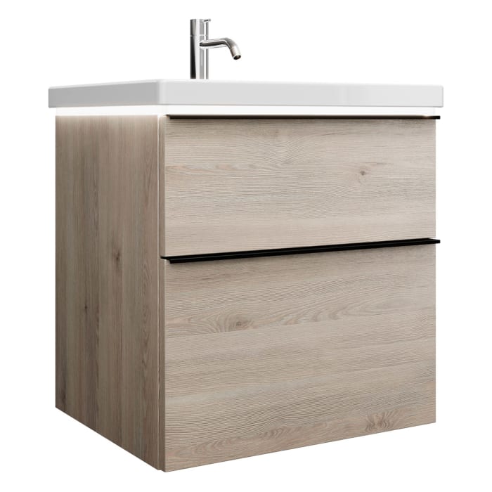 burgbad Eqio Waschtischkombination mit Keramik-Waschtisch mit LED-Beleuchtung, 63 cm, mit Griffleiste G0252