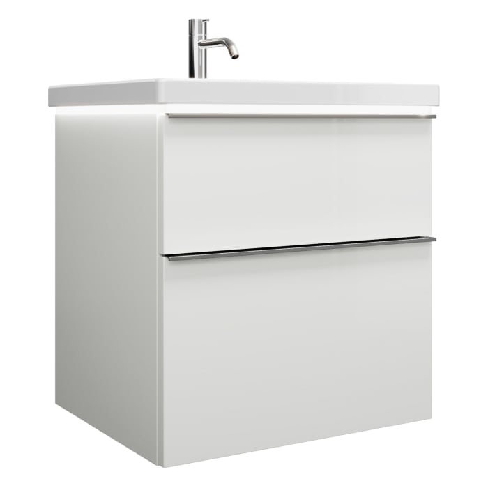 burgbad Eqio Waschtischkombination mit Keramik-Waschtisch mit LED-Beleuchtung, 63 cm, mit Griffleiste G0251