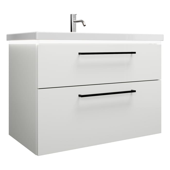 burgbad Eqio Waschtischkombination mit Keramik-Waschtisch mit LED-Beleuchtung, 93 cm, mit Stangengriff G0234