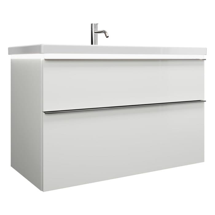 burgbad Eqio Waschtischkombination mit Keramik-Waschtisch mit LED-Beleuchtung, 103 cm, mit Griffleiste G0251