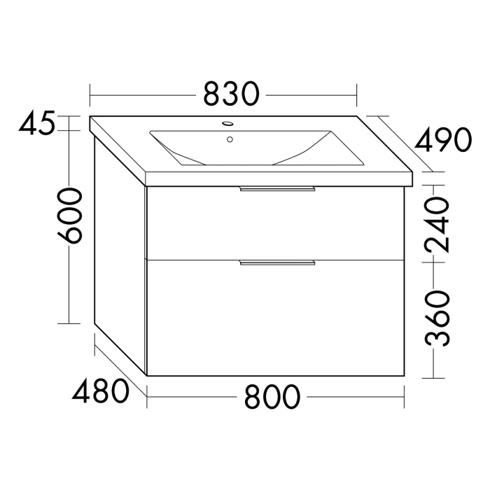 burgbad Eqio Waschtischkombination mit Keramik-Waschtisch, 83 cm, mit Stangengriff G0234