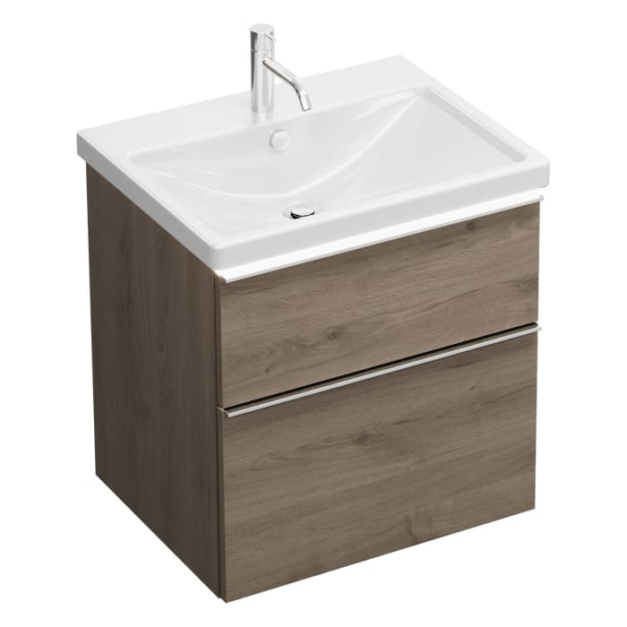 burgbad Eqio Waschtischkombination mit Keramik-Waschtisch mit LED-Beleuchtung, 63 cm, mit Griffleiste G0251