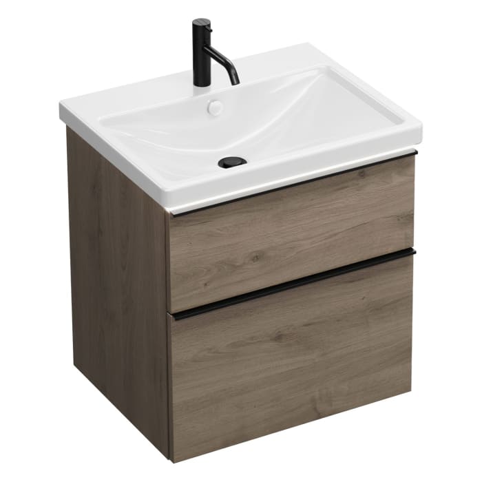 burgbad Eqio Waschtischkombination mit Keramik-Waschtisch mit LED-Beleuchtung, 63 cm, mit Griffleiste G0252