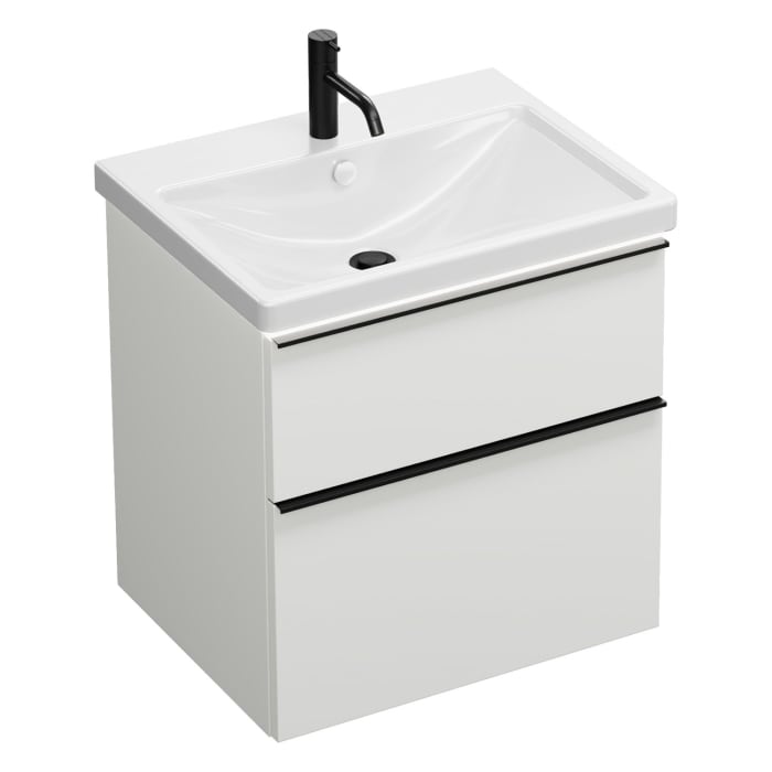 burgbad Eqio Waschtischkombination mit Keramik-Waschtisch mit LED-Beleuchtung, 63 cm, mit Griffleiste G0252