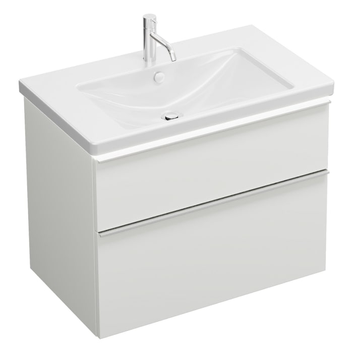 burgbad Eqio Waschtischkombination mit Keramik-Waschtisch mit LED-Beleuchtung, 83 cm, mit Griffleiste G0251