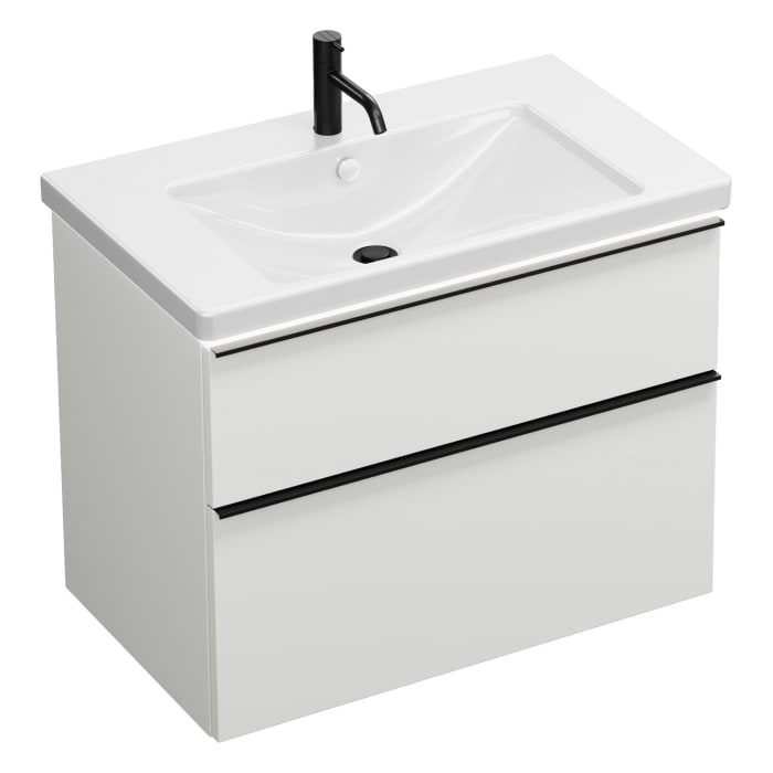 burgbad Eqio Waschtischkombination mit Keramik-Waschtisch mit LED-Beleuchtung, 83 cm, mit Griffleiste G0252