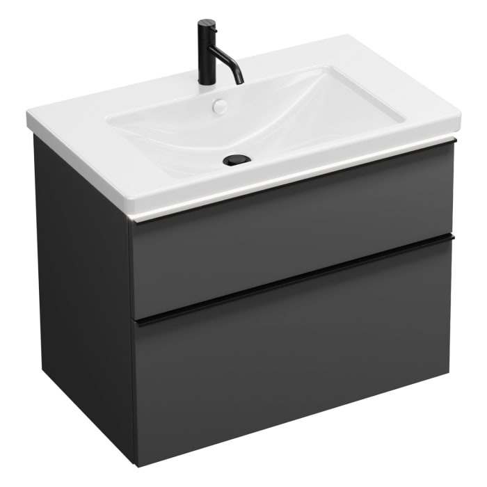 burgbad Eqio Waschtischkombination mit Keramik-Waschtisch mit LED-Beleuchtung, 83 cm, mit Griffleiste G0252