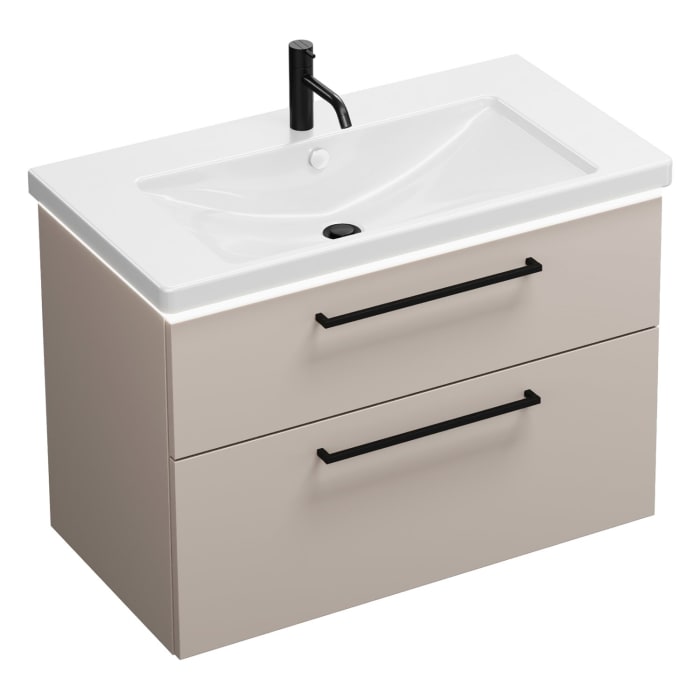 burgbad Eqio Waschtischkombination mit Keramik-Waschtisch mit LED-Beleuchtung, 93 cm, mit Stangengriff G0234