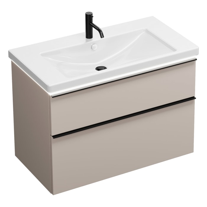 burgbad Eqio Waschtischkombination mit Keramik-Waschtisch mit LED-Beleuchtung, 93 cm, mit Griffleiste G0252