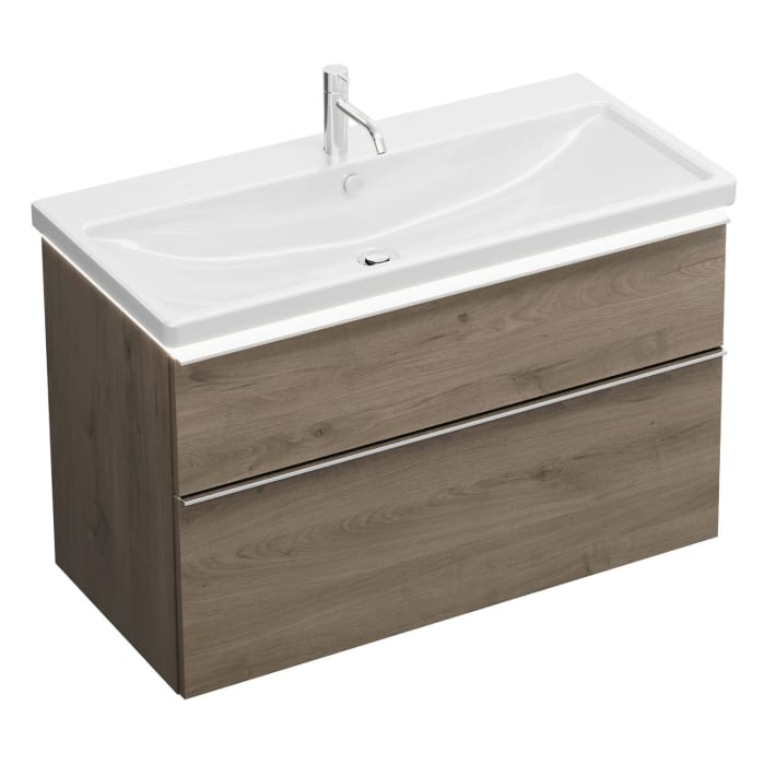 burgbad Eqio Waschtischkombination mit Keramik-Waschtisch mit LED-Beleuchtung, 103 cm, mit Griffleiste G0251