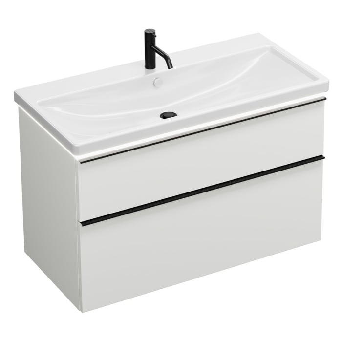 burgbad Eqio Waschtischkombination mit Keramik-Waschtisch mit LED-Beleuchtung, 103 cm, mit Griffleiste G0252