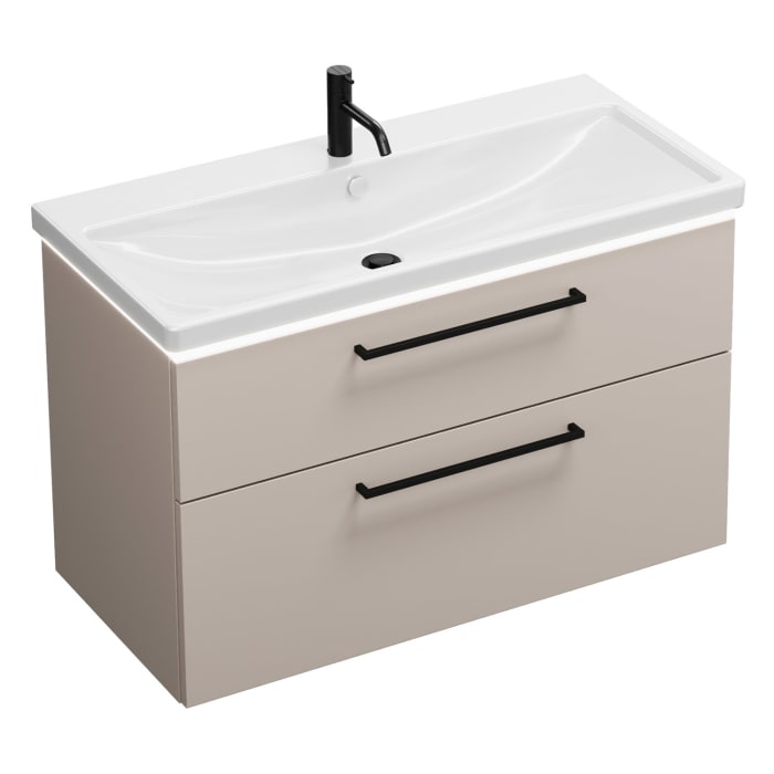 burgbad Eqio Waschtischkombination mit Keramik-Waschtisch mit LED-Beleuchtung, 103 cm, mit Stangengriff G0234