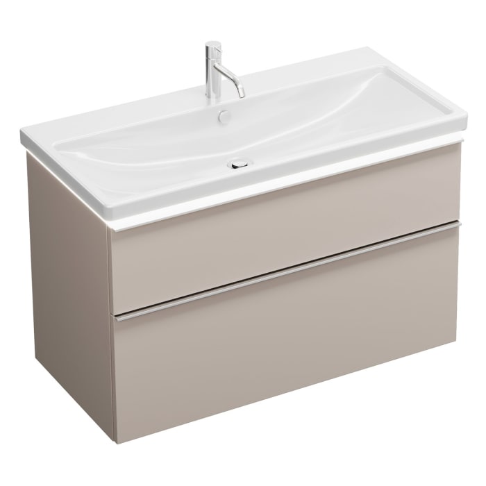 burgbad Eqio Waschtischkombination mit Keramik-Waschtisch mit LED-Beleuchtung, 103 cm, mit Griffleiste G0251