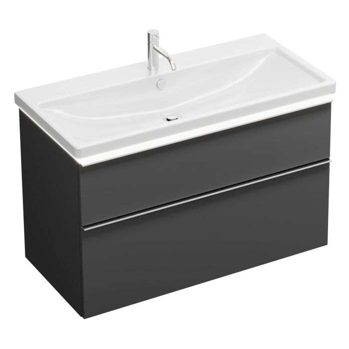 burgbad Eqio Waschtischkombination mit Keramik-Waschtisch mit LED-Beleuchtung, 103 cm, mit Griffleiste G0251