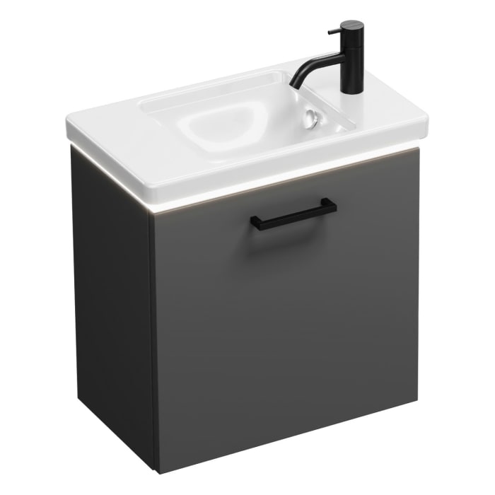 burgbad Eqio Waschtischkombination mit Keramik-Waschtisch mit LED-Beleuchtung, 53 cm, mit Stangengriff G0234