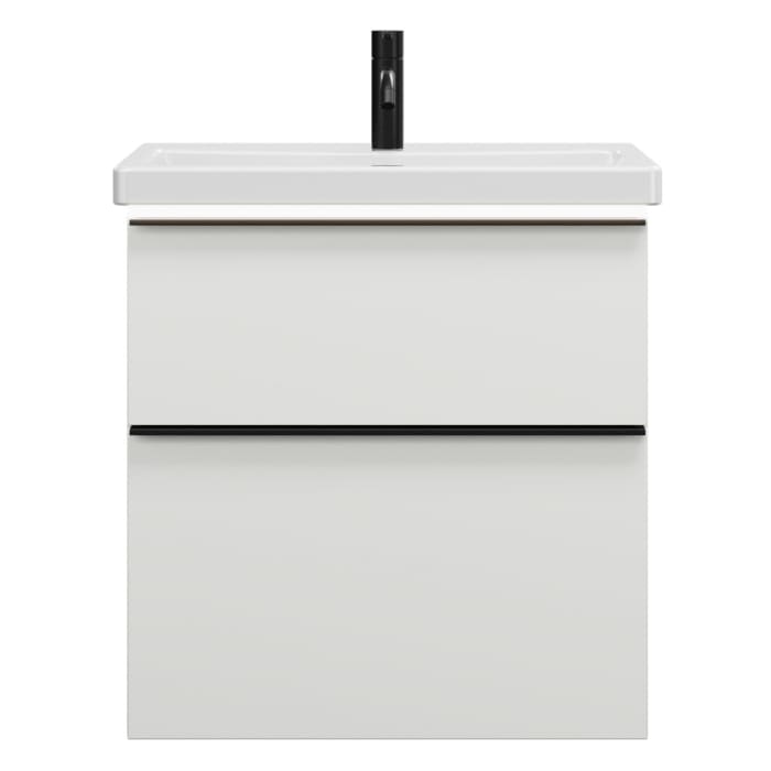 burgbad Eqio Waschtischkombination mit Keramik-Waschtisch mit LED-Beleuchtung, 63 cm, mit Griffleiste G0252