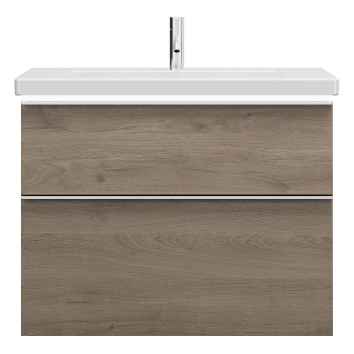 burgbad Eqio Waschtischkombination mit Keramik-Waschtisch mit LED-Beleuchtung, 83 cm, mit Griffleiste G0251