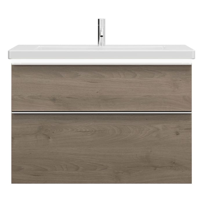 burgbad Eqio Waschtischkombination mit Keramik-Waschtisch mit LED-Beleuchtung, 93 cm, mit Griffleiste G0251