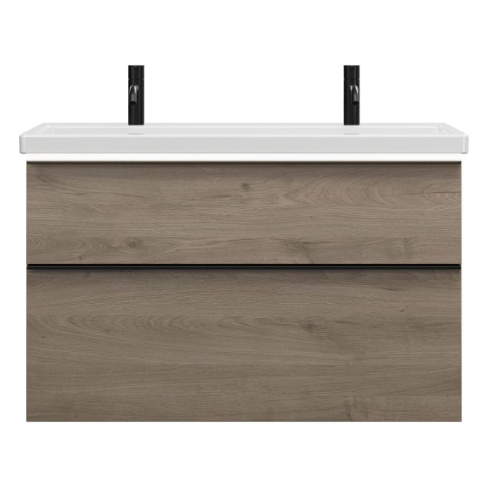 burgbad Eqio Waschtischkombination mit Keramik-Waschtisch mit LED-Beleuchtung, 103 cm, mit Griffleiste G0252