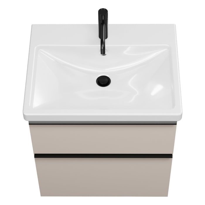 burgbad Eqio Waschtischkombination mit Keramik-Waschtisch mit LED-Beleuchtung, 63 cm, mit Griffleiste G0252