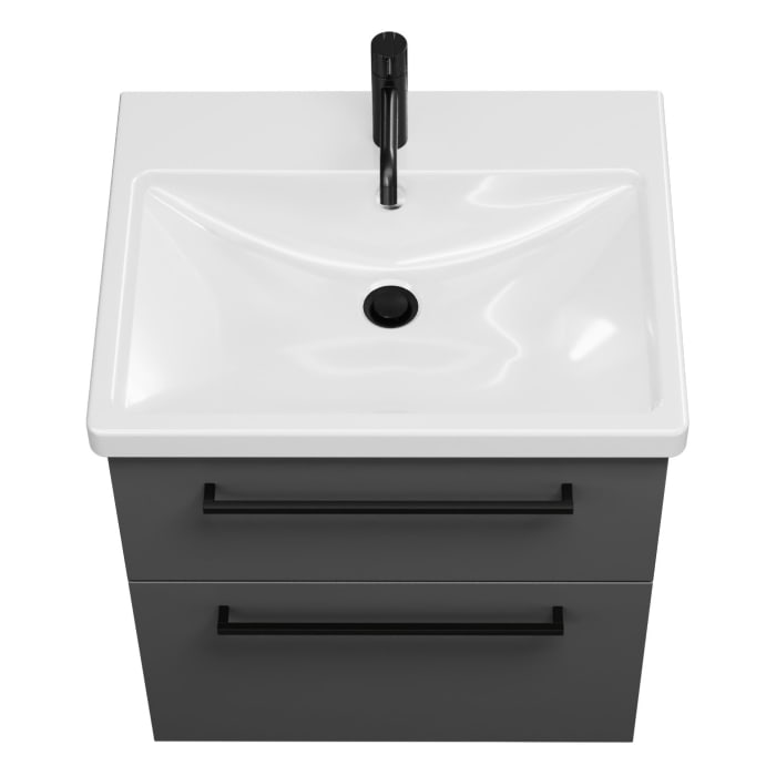 burgbad Eqio Waschtischkombination mit Keramik-Waschtisch mit LED-Beleuchtung, 63 cm, mit Stangengriff G0234