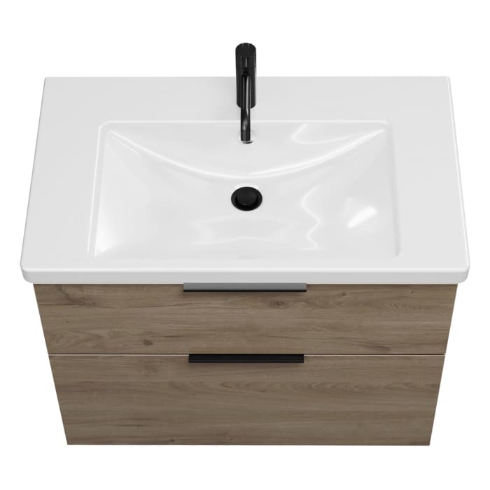 burgbad Eqio Waschtischkombination mit Keramik-Waschtisch mit LED-Beleuchtung, 83 cm, mit Griff G0200