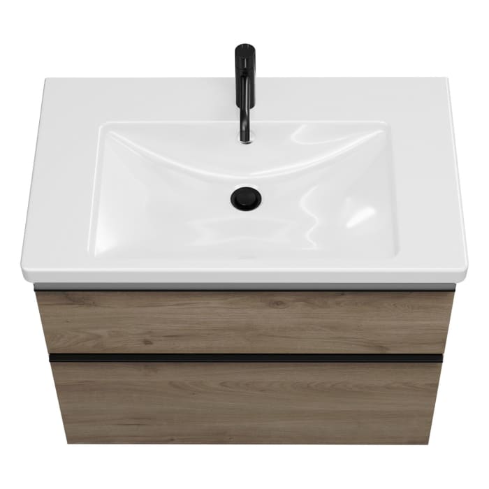 burgbad Eqio Waschtischkombination mit Keramik-Waschtisch mit LED-Beleuchtung, 83 cm, mit Griffleiste G0252