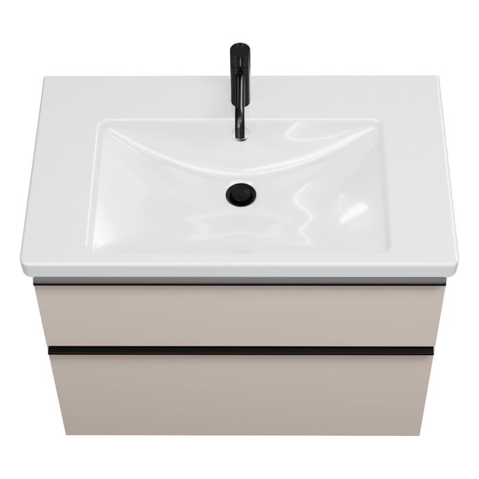 burgbad Eqio Waschtischkombination mit Keramik-Waschtisch mit LED-Beleuchtung, 83 cm, mit Griffleiste G0252