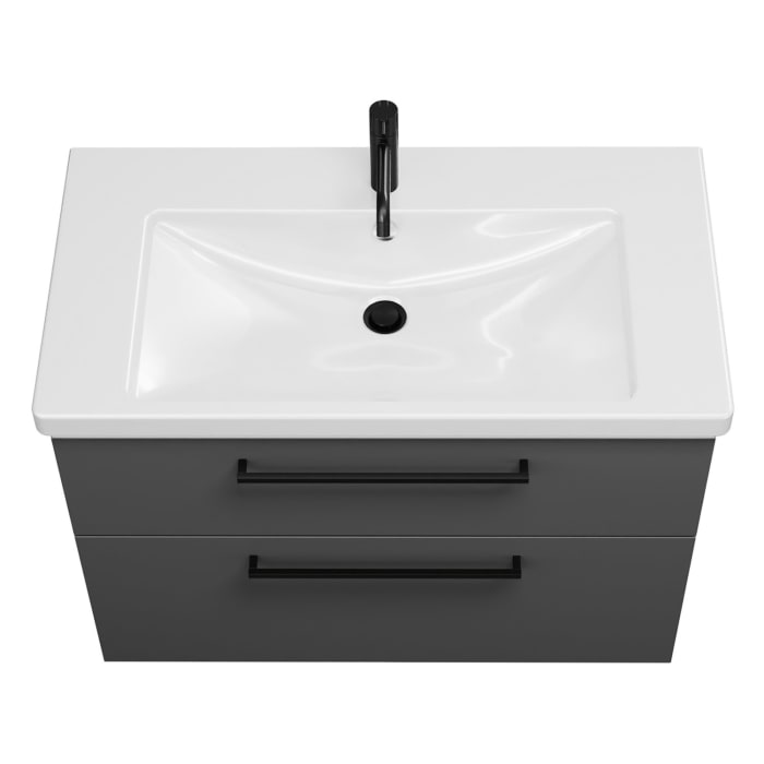 burgbad Eqio Waschtischkombination mit Keramik-Waschtisch mit LED-Beleuchtung, 93 cm, mit Stangengriff G0234