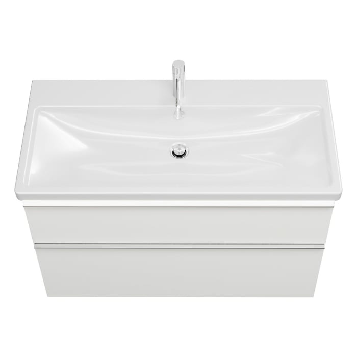 burgbad Eqio Waschtischkombination mit Keramik-Waschtisch mit LED-Beleuchtung, 103 cm, mit Griffleiste G0251