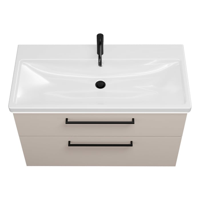 burgbad Eqio Waschtischkombination mit Keramik-Waschtisch mit LED-Beleuchtung, 103 cm, mit Stangengriff G0234