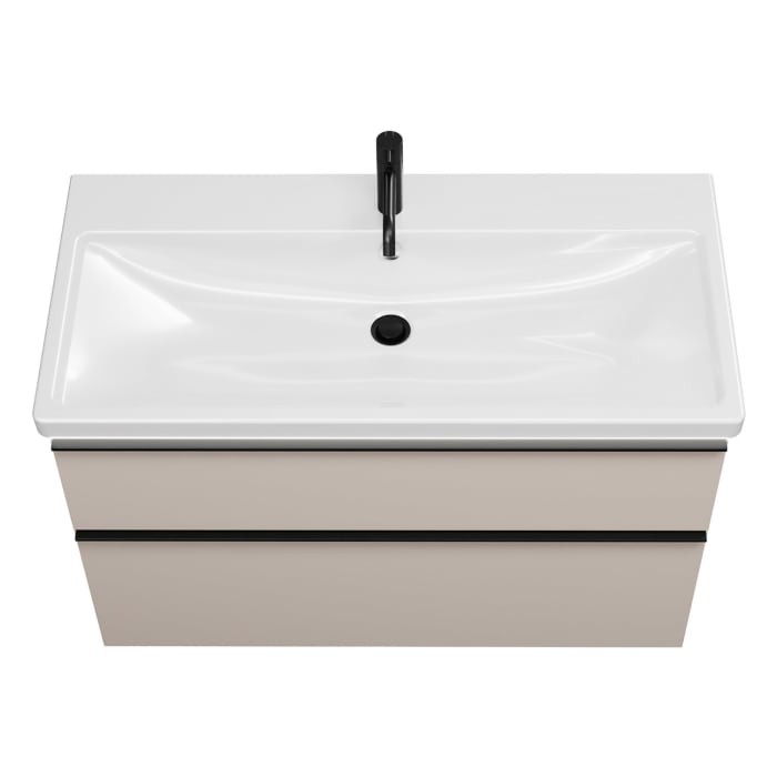 burgbad Eqio Waschtischkombination mit Keramik-Waschtisch mit LED-Beleuchtung, 103 cm, mit Griffleiste G0252