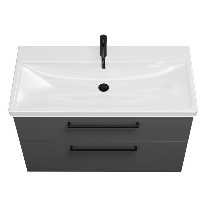 burgbad Eqio Waschtischkombination mit Keramik-Waschtisch mit LED-Beleuchtung, 103 cm, mit Stangengriff G0234