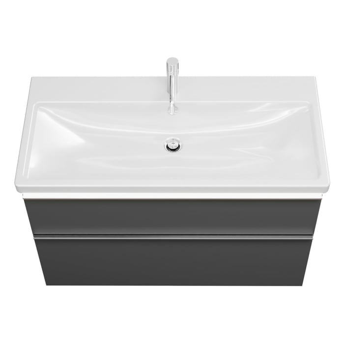 burgbad Eqio Waschtischkombination mit Keramik-Waschtisch mit LED-Beleuchtung, 103 cm, mit Griffleiste G0251