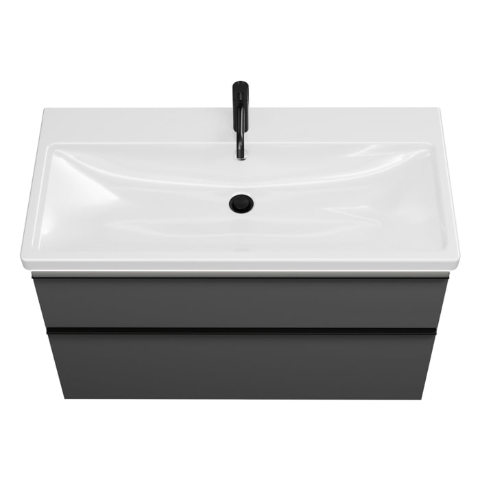 burgbad Eqio Waschtischkombination mit Keramik-Waschtisch mit LED-Beleuchtung, 103 cm, mit Griffleiste G0252