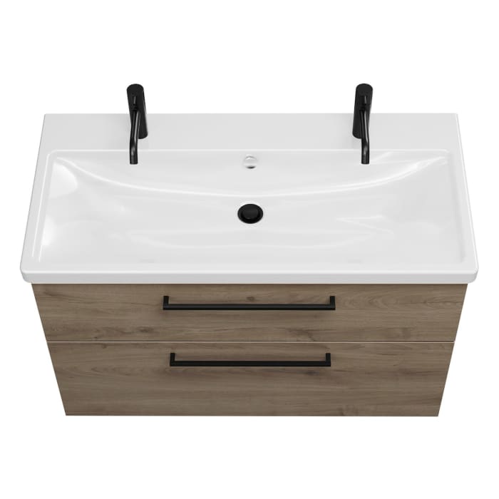 burgbad Eqio Waschtischkombination mit Keramik-Waschtisch mit LED-Beleuchtung, 103 cm, mit Stangengriff G0234