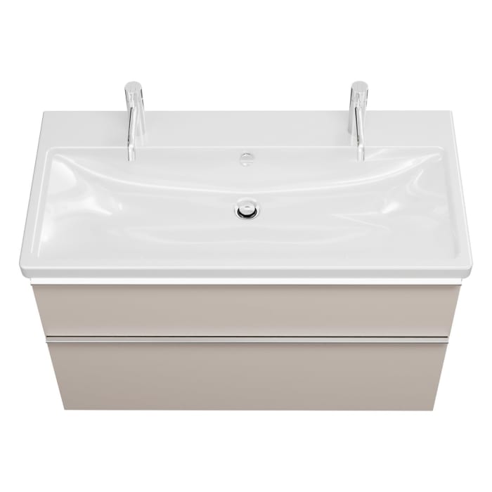 burgbad Eqio Waschtischkombination mit Keramik-Waschtisch mit LED-Beleuchtung, 103 cm, mit Griffleiste G0251