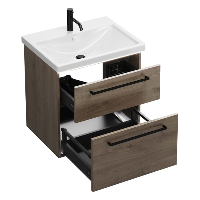 burgbad Eqio Waschtischkombination mit Keramik-Waschtisch mit LED-Beleuchtung, 63 cm, mit Stangengriff G0234