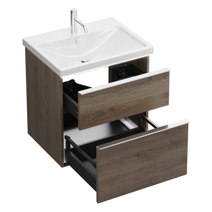 burgbad Eqio Waschtischkombination mit Keramik-Waschtisch mit LED-Beleuchtung, 63 cm, mit Griffleiste G0251