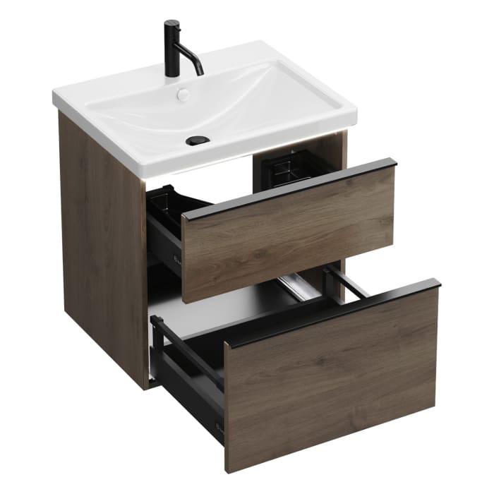 burgbad Eqio Waschtischkombination mit Keramik-Waschtisch mit LED-Beleuchtung, 63 cm, mit Griffleiste G0252