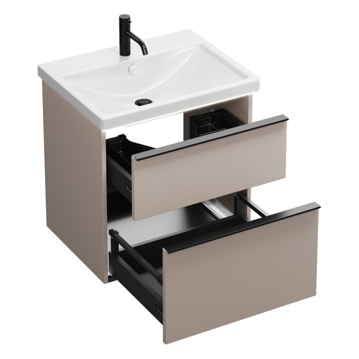 burgbad Eqio Waschtischkombination mit Keramik-Waschtisch mit LED-Beleuchtung, 63 cm, mit Griffleiste G0252