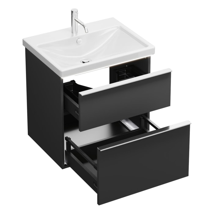 burgbad Eqio Waschtischkombination mit Keramik-Waschtisch mit LED-Beleuchtung, 63 cm, mit Griffleiste G0251