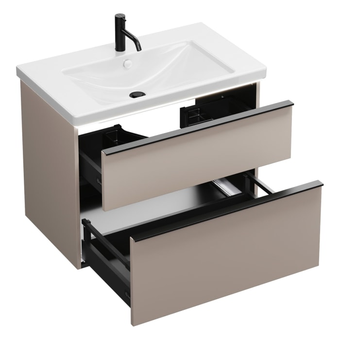 burgbad Eqio Waschtischkombination mit Keramik-Waschtisch mit LED-Beleuchtung, 83 cm, mit Griffleiste G0252